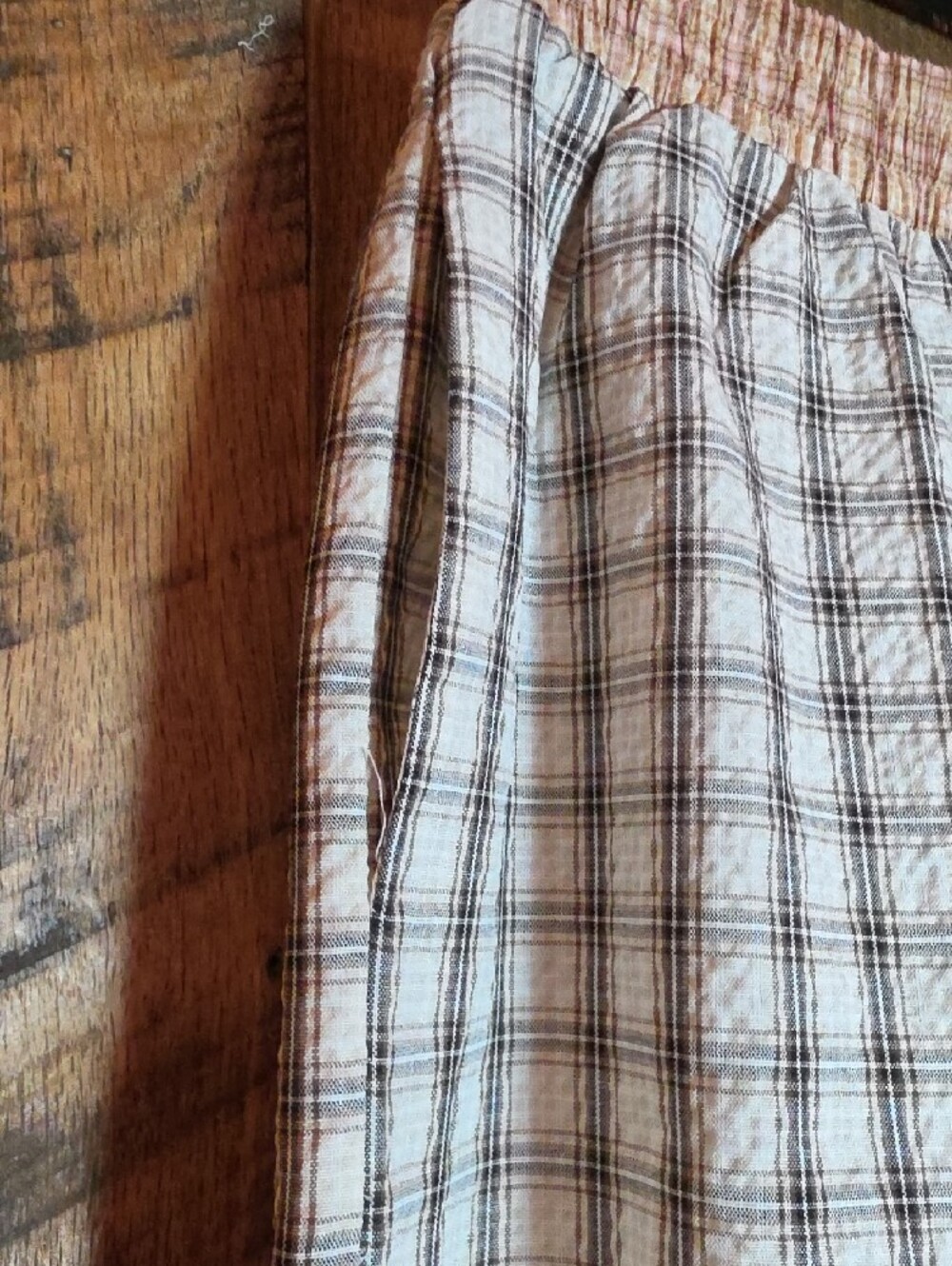 207p Oddi Plaid Ruffle Hem Pants - Cream Brown - Picture 9 of 16